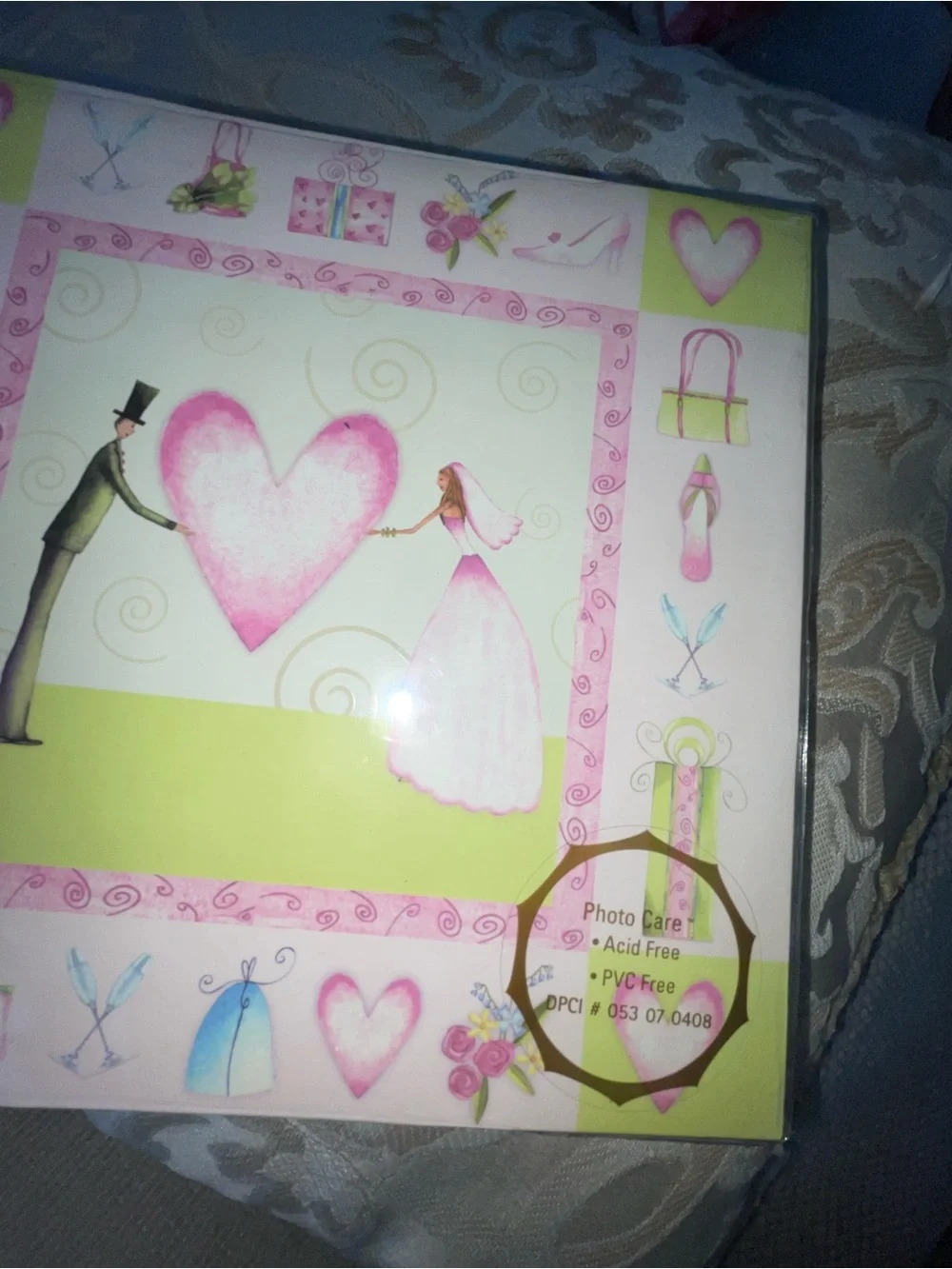 Wedding Photo Album - Pink Heart Design with Wedding Couple Illustrated